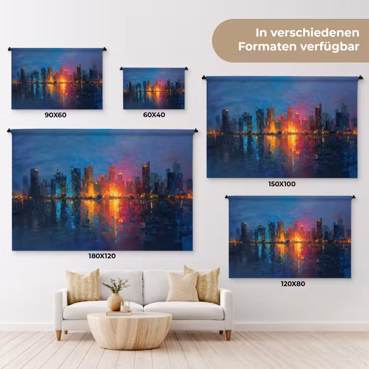 Skyline - Penseelstreken - Donkerblauw - Lichtgevend Wandkleed katoen klein -tsfeer8_DE