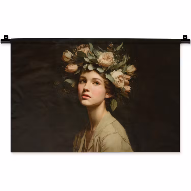 Bloemenstilte - Vrouw - Portret Wandkleed katoen klein -zz3d
