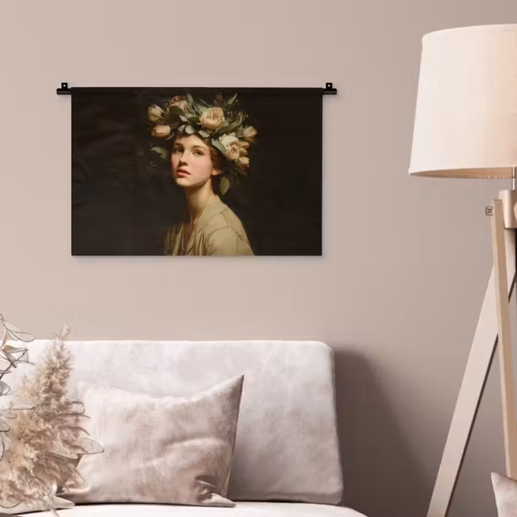 Bloemenstilte - Vrouw - Portret Wandkleed katoen klein -sfeer4