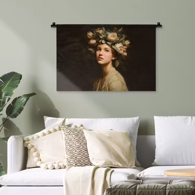 Bloemenstilte - Vrouw - Portret Wandkleed katoen klein -sfeer7