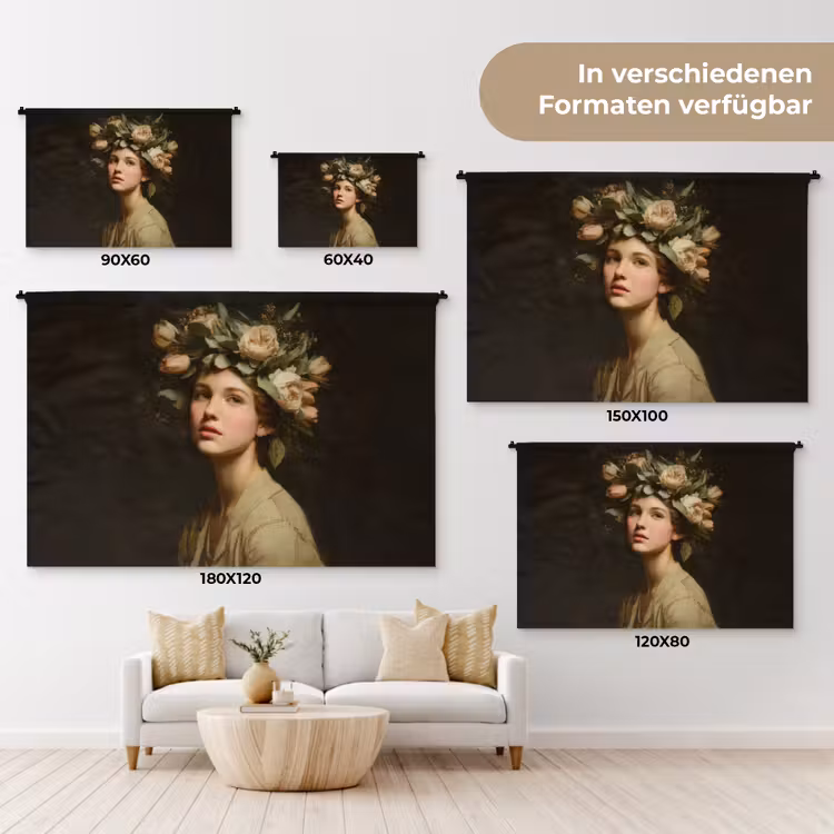 Bloemenstilte - Vrouw - Portret Wandkleed katoen klein -tsfeer8_DE