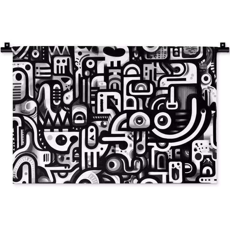 Symbolen - Abstract - Grafisch - Zwart Wandkleed katoen klein -zz3d