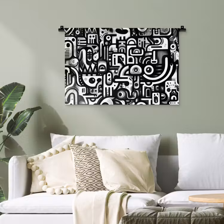 Symbolen - Abstract - Grafisch - Zwart Wandkleed katoen klein -sfeer7