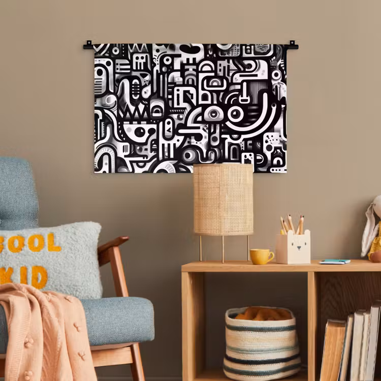 Symbolen - Abstract - Grafisch - Zwart Wandkleed katoen klein -wsfeer4_kind