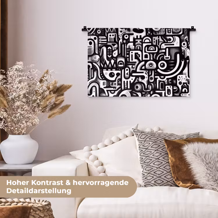 Symbolen - Abstract - Grafisch - Zwart Wandkleed katoen klein -tsfeer1_DE