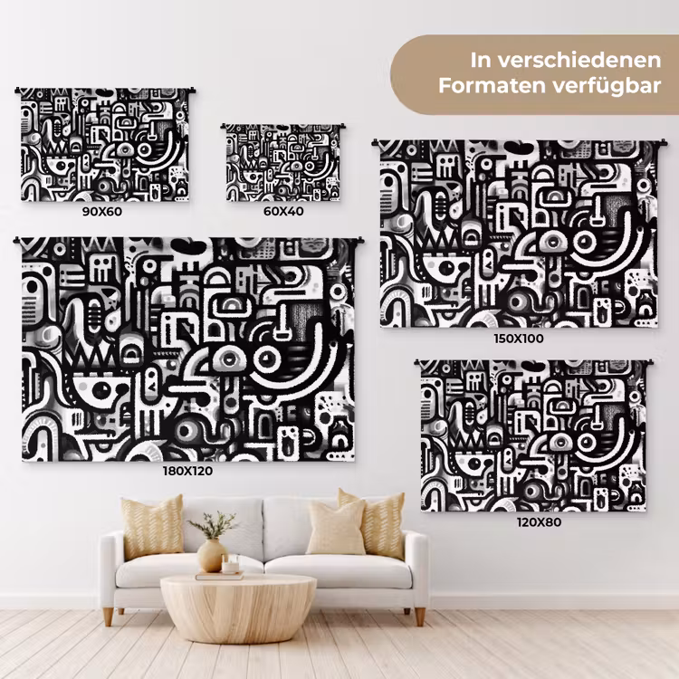 Symbolen - Abstract - Grafisch - Zwart Wandkleed katoen klein -tsfeer8_DE