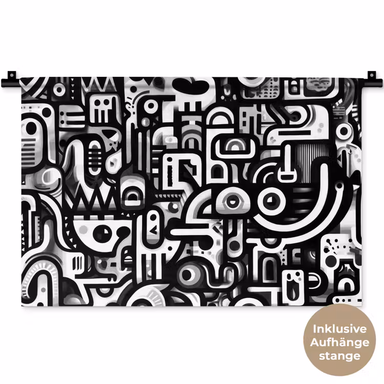 Symbolen - Abstract - Grafisch - Zwart Wandkleed katoen klein -t3d_DE