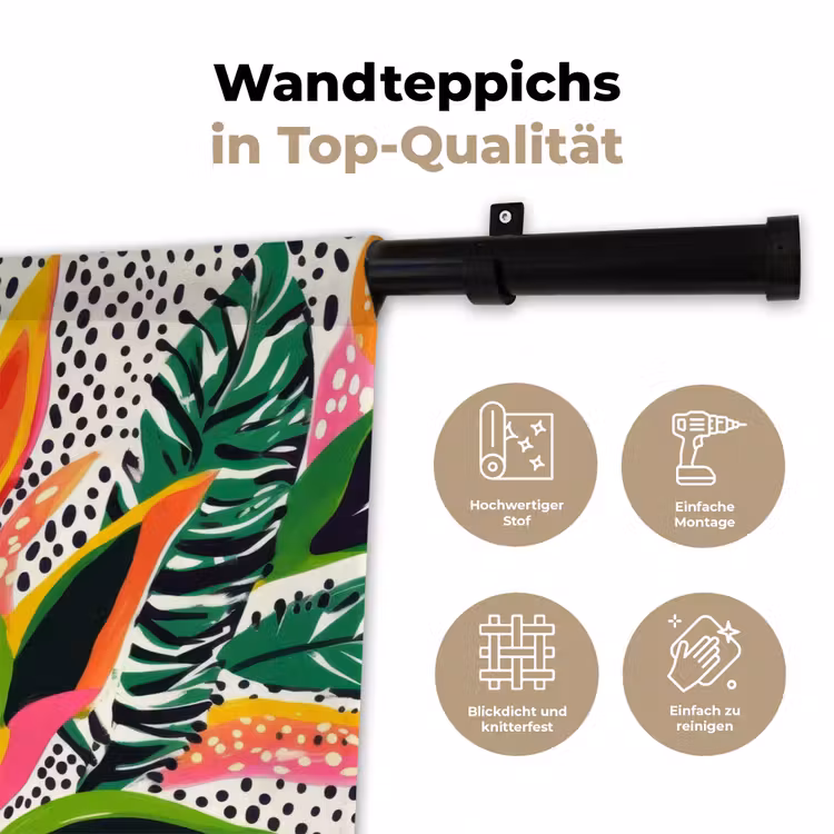 Tropisch - Bladeren - Zwart - wit Wandkleed katoen klein -tsfeer2_DE