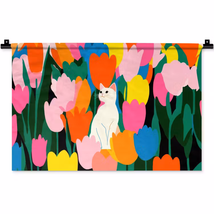 Tulpen - Kat - Kleurrijk Wandkleed katoen klein -zz3d