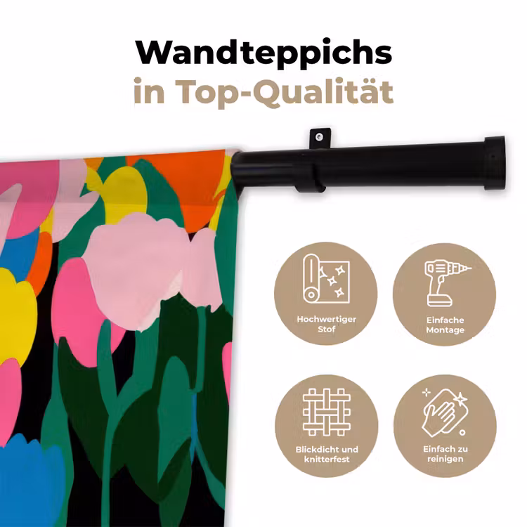 Tulpen - Kat - Kleurrijk Wandkleed katoen klein -tsfeer2_DE
