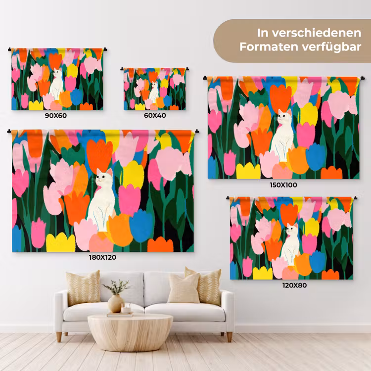 Tulpen - Kat - Kleurrijk Wandkleed katoen klein -tsfeer8_DE