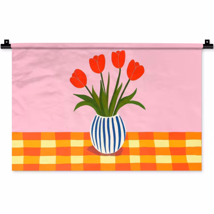 Tulpen - Roze - Vaas Wandkleed katoen klein -zz3d