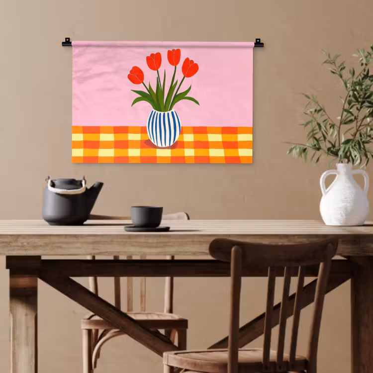 Tulpen - Roze - Vaas Wandkleed katoen klein -sfeer6