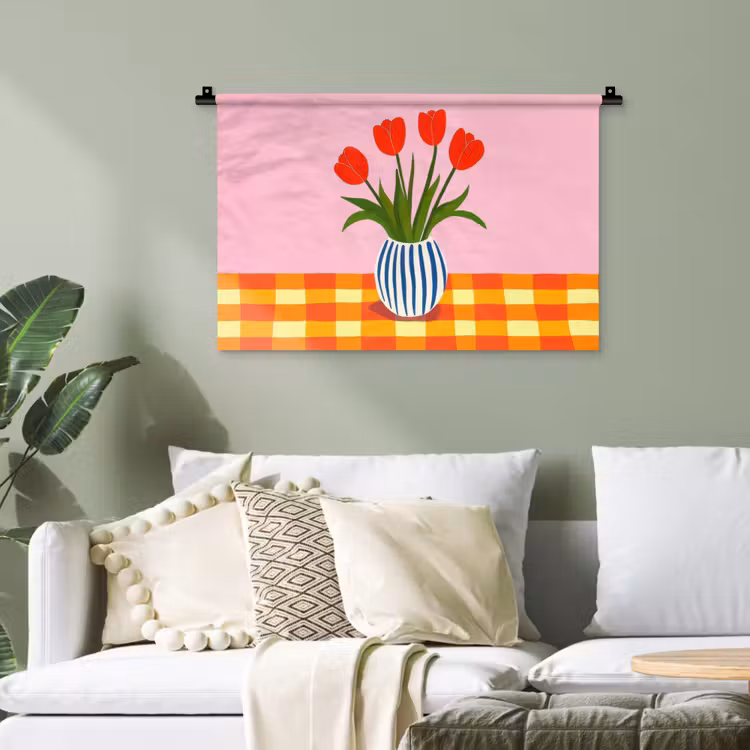 Tulpen - Roze - Vaas Wandkleed katoen klein -sfeer7