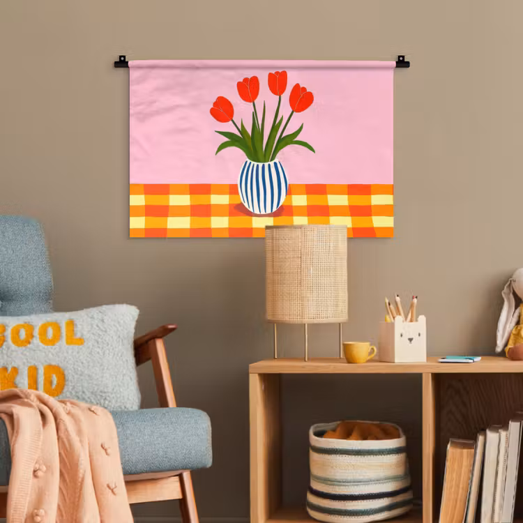 Tulpen - Roze - Vaas Wandkleed katoen klein -wsfeer4_kind
