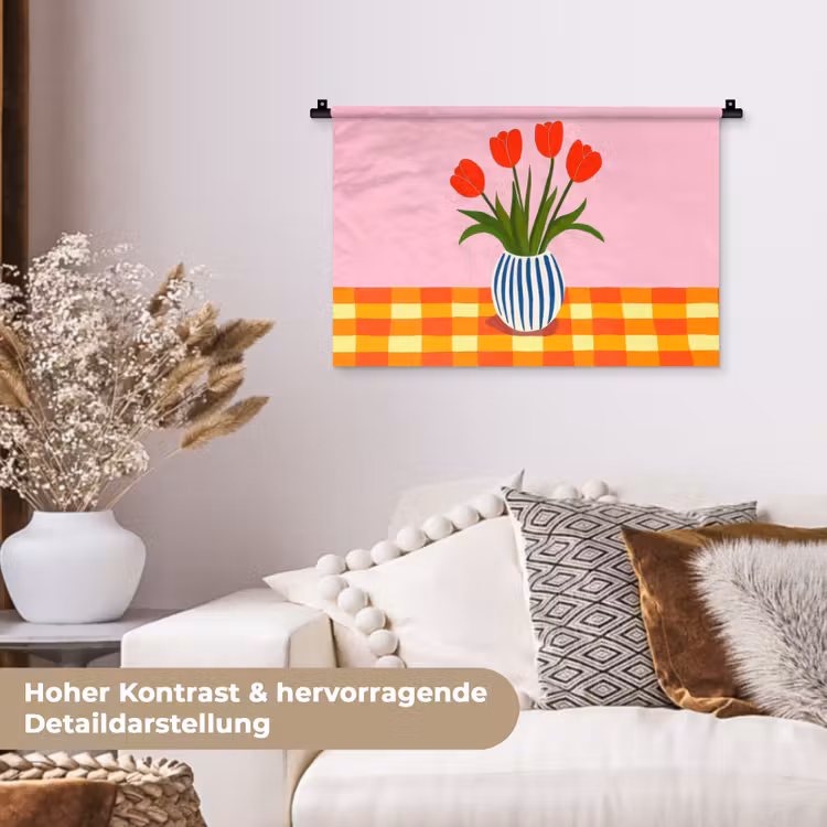 Tulpen - Roze - Vaas Wandkleed katoen klein -tsfeer1_DE