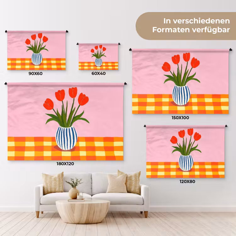 Tulpen - Roze - Vaas Wandkleed katoen klein -tsfeer8_DE