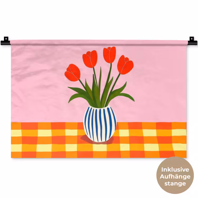 Tulpen - Roze - Vaas Wandkleed katoen klein -t3d_DE