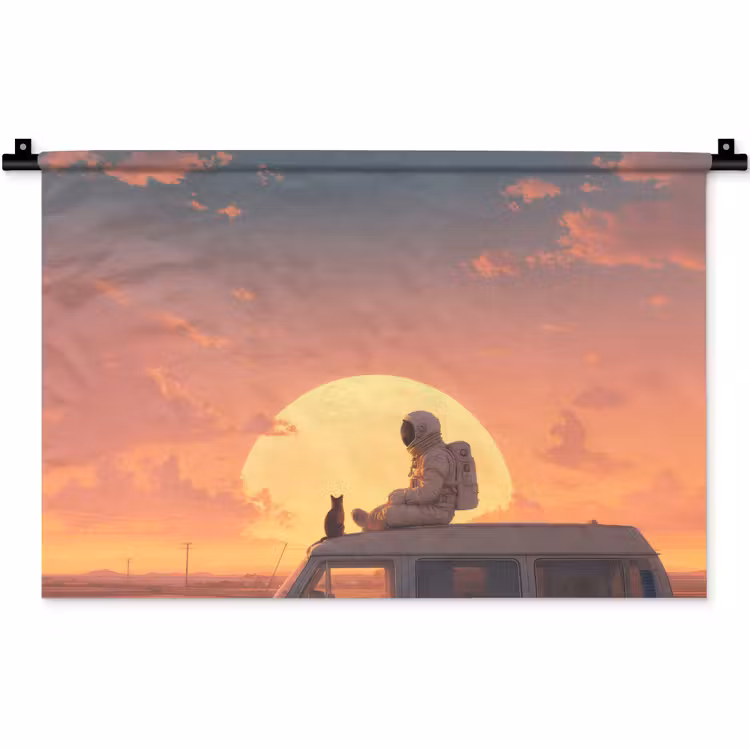 Busje - Kat - Zonsondergang - Oranje Wandkleed katoen klein -zz3d