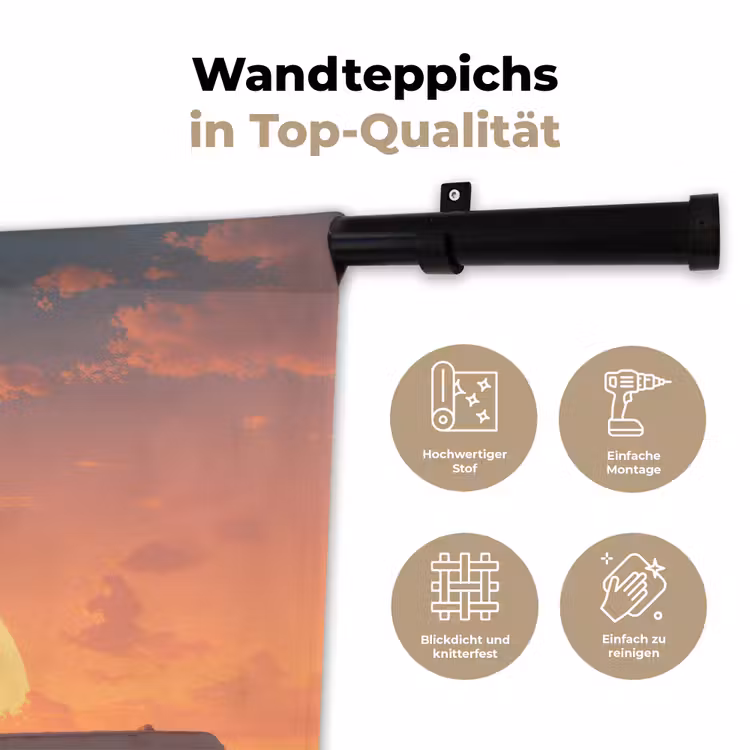 Busje - Kat - Zonsondergang - Oranje Wandkleed katoen klein -tsfeer2_DE