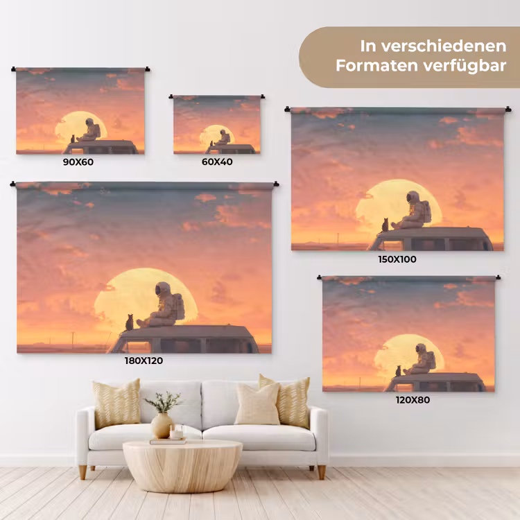 Busje - Kat - Zonsondergang - Oranje Wandkleed katoen klein -tsfeer8_DE