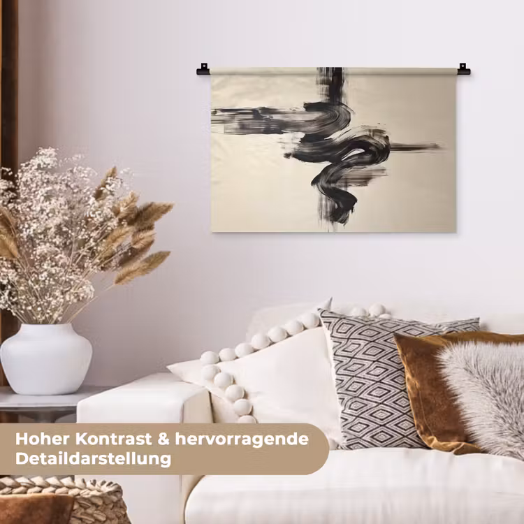 Golven - Penseelstreken - Beige - Minimalistisch Wandkleed katoen klein -tsfeer1_DE