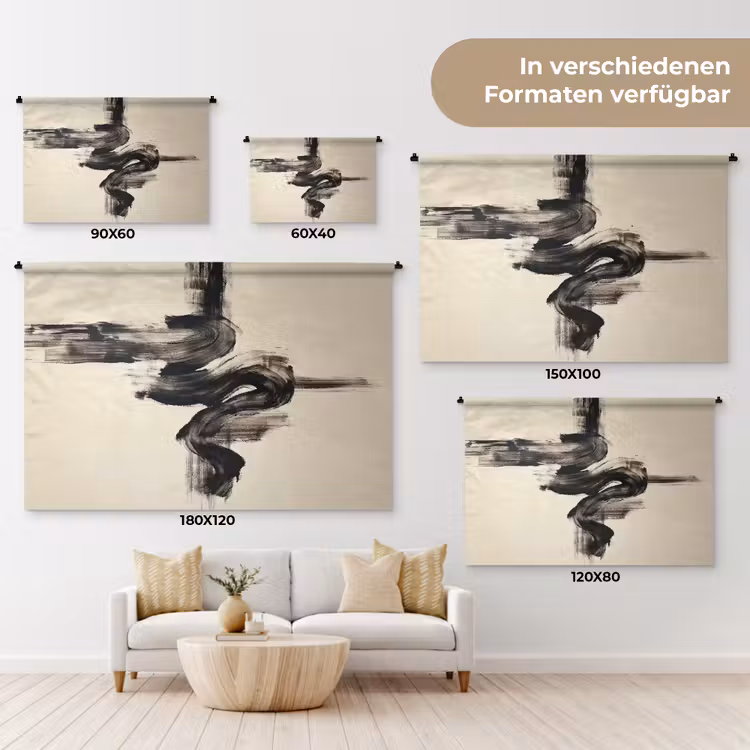 Golven - Penseelstreken - Beige - Minimalistisch Wandkleed katoen klein -tsfeer8_DE