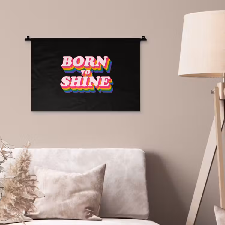 Quote - Regenboog - Roze - Zwart Wandkleed katoen klein -sfeer4