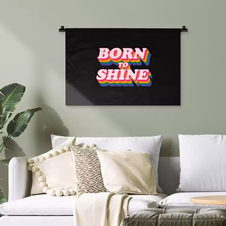Quote - Regenboog - Roze - Zwart Wandkleed katoen klein -sfeer7