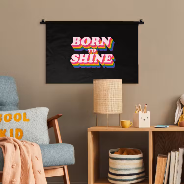 Quote - Regenboog - Roze - Zwart Wandkleed katoen klein -wsfeer4_kind