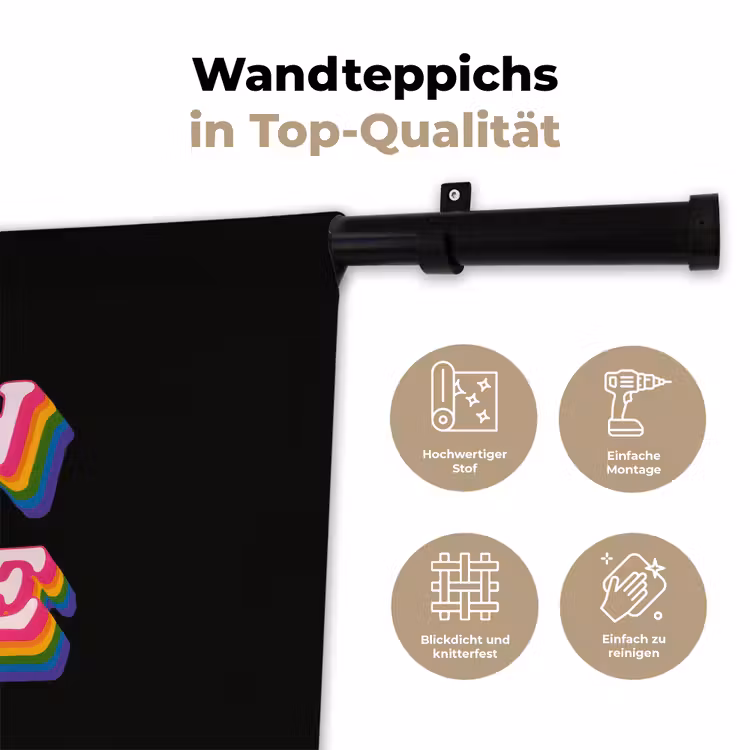 Quote - Regenboog - Roze - Zwart Wandkleed katoen klein -tsfeer2_DE