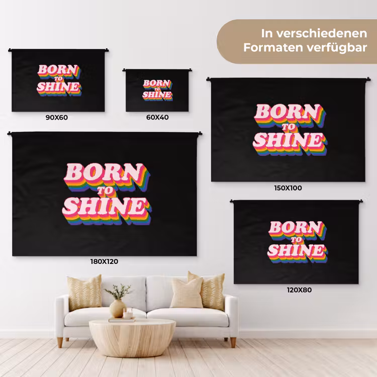 Quote - Regenboog - Roze - Zwart Wandkleed katoen klein -tsfeer8_DE