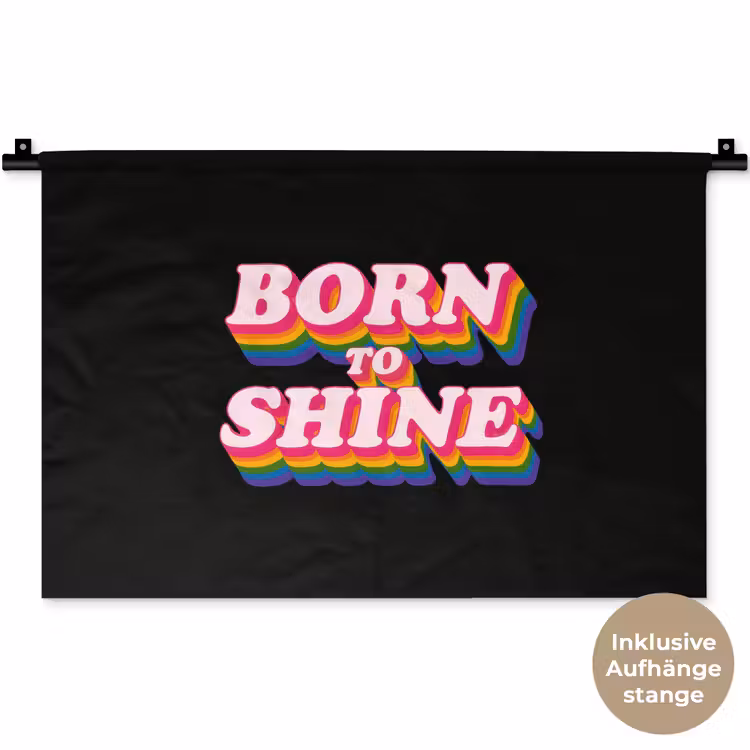Quote - Regenboog - Roze - Zwart Wandkleed katoen klein -t3d_DE