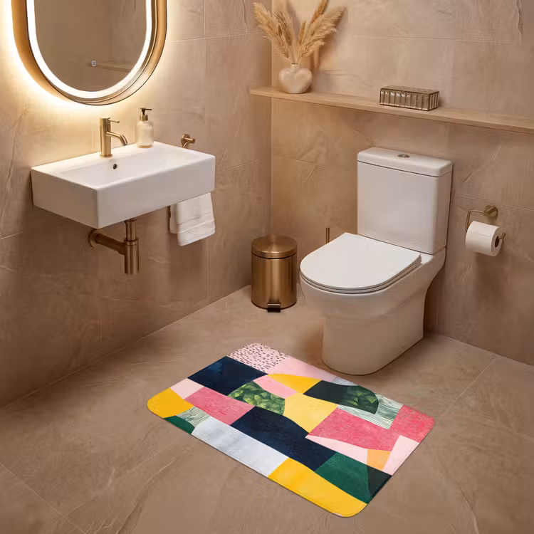Abstract - Roze - Lappen - Vormen - Geel WCmat middel -sfeer3