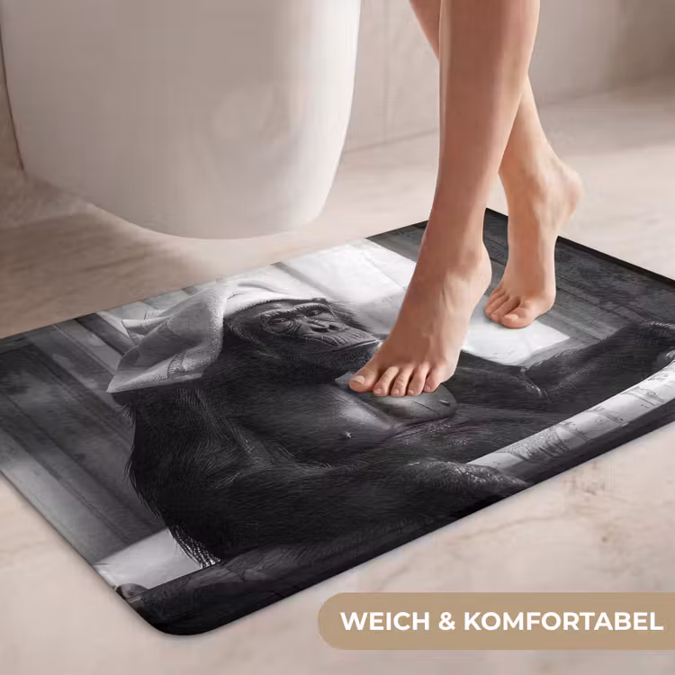 Aap - Dier - Bad - Zwart - Wit - Humor WCmat middel -USP_ZachtDE