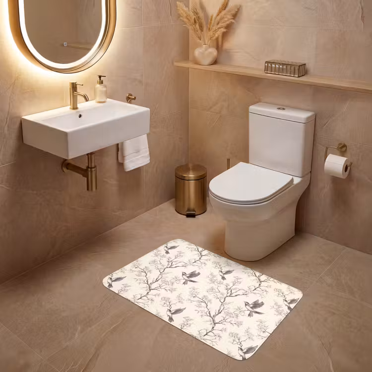 Takken - Vogels - Beige WCmat middel 1009 -sfeer3