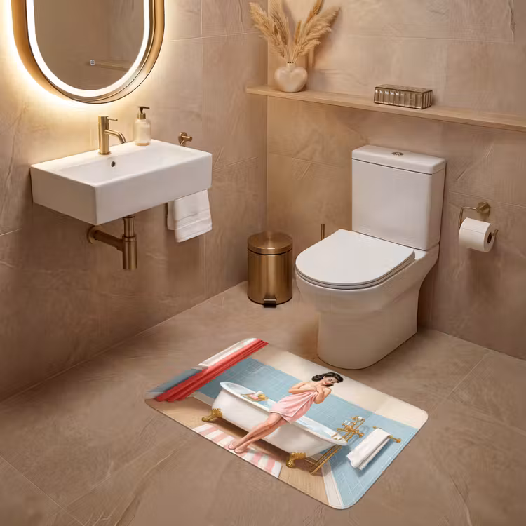 Badkamer - Vrouw - Roze WCmat middel -sfeer3