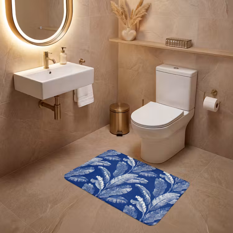 Blad - Palm - Blauw WCmat middel 1009 -sfeer3