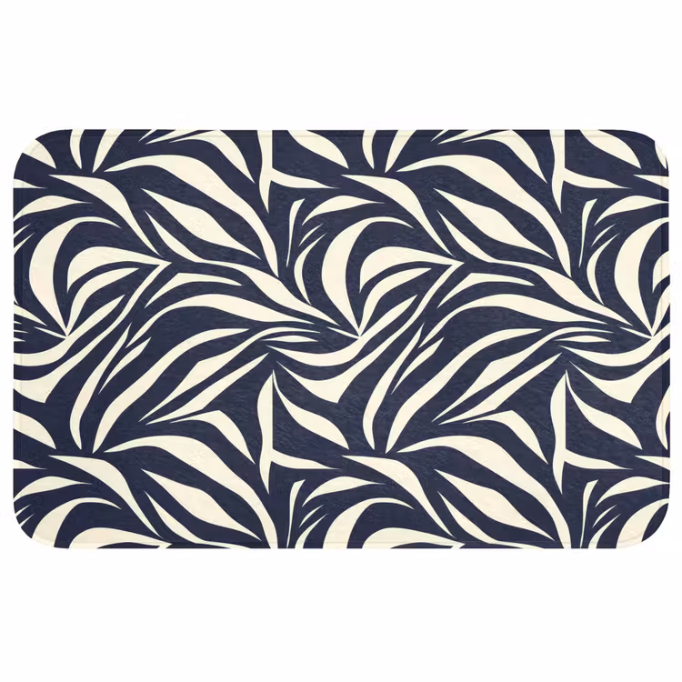 Bladvormen - Blauw - Patroon - Wit WCmat middel 1009 -3d