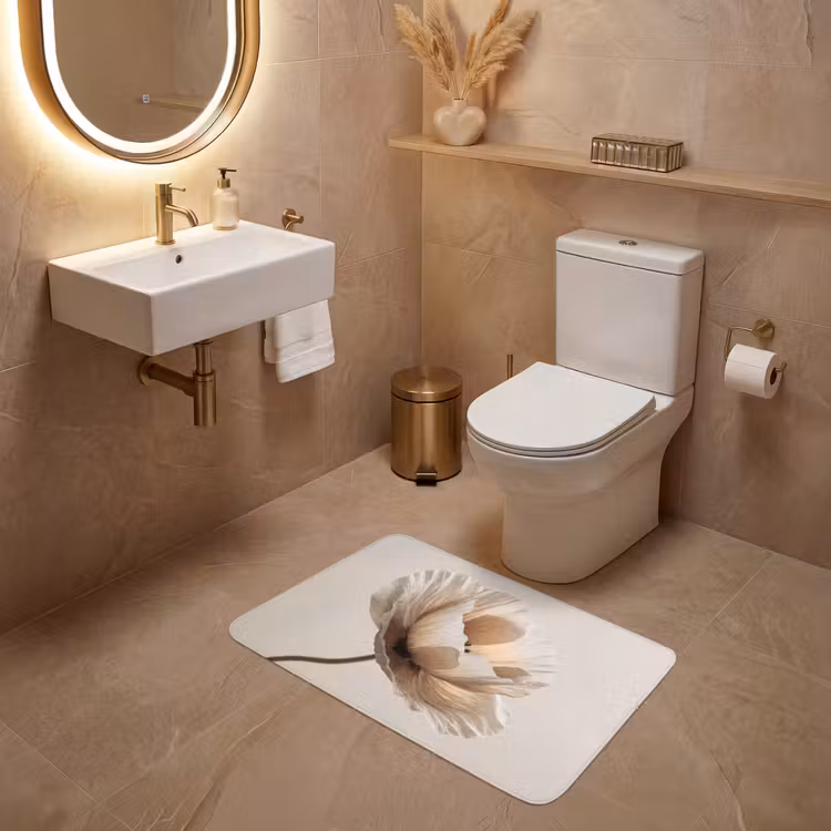 Bloem - Beige - Crème WCmat middel -sfeer3