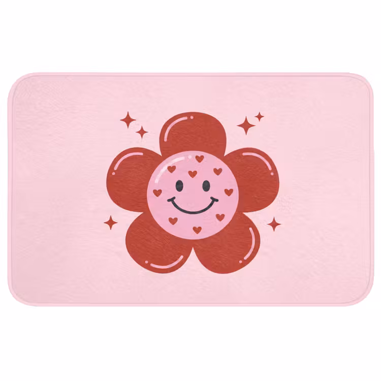 Bloem - Roze - Hartjes WCmat middel -3d