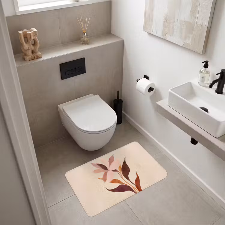 Bloemen - Blaadjes - Minimalistisch - Roze WCmat middel -sfeer1