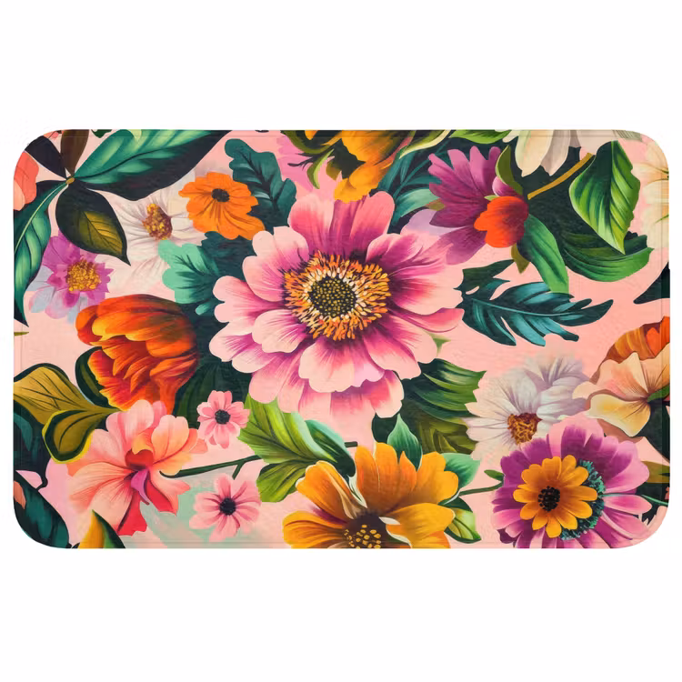 Bloemen - Kleurrijk - Roze WCmat middel -3d