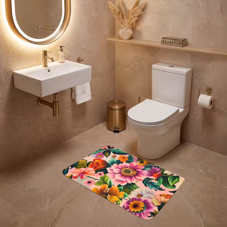 Bloemen - Kleurrijk - Roze WCmat middel -sfeer3