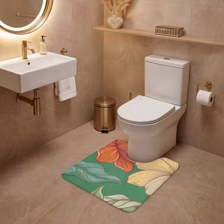 WC Vorleger - Blumen – Grün – Illustration - Bloemen - Groen - Illustratie WCmat U-uitsnede middel