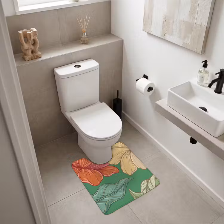 WC Vorleger - Blumen – Grün – Illustration - Bloemen - Groen - Illustratie WCmat U-uitsnede middel