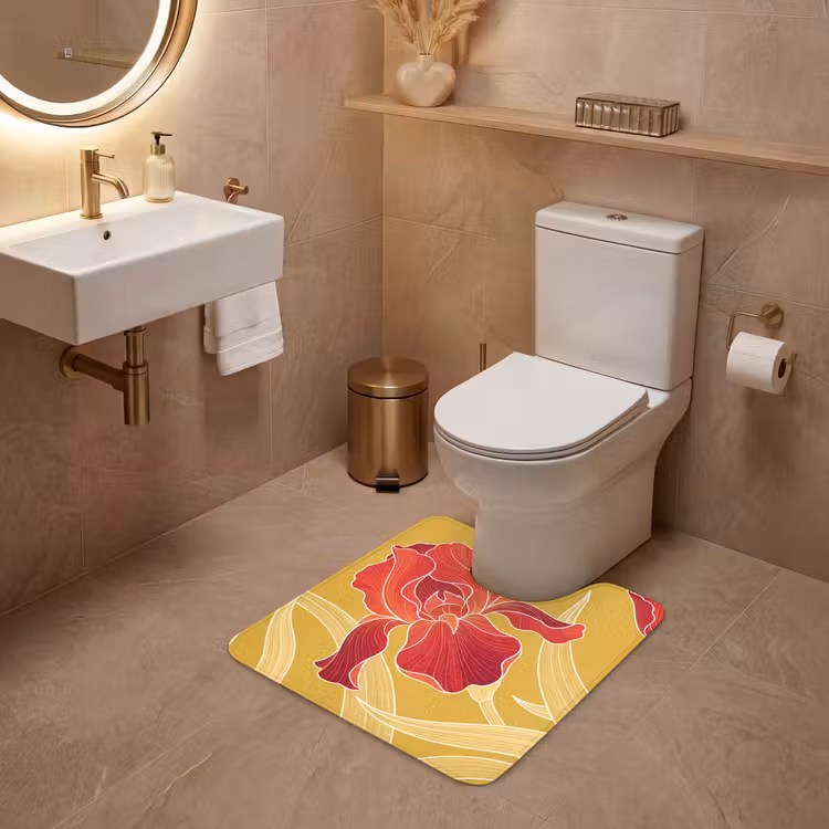 WC Vorleger - Blumen – Illustration – Rot - Bloemen - Illustratie - Rood WCmat U-uitsnede middel