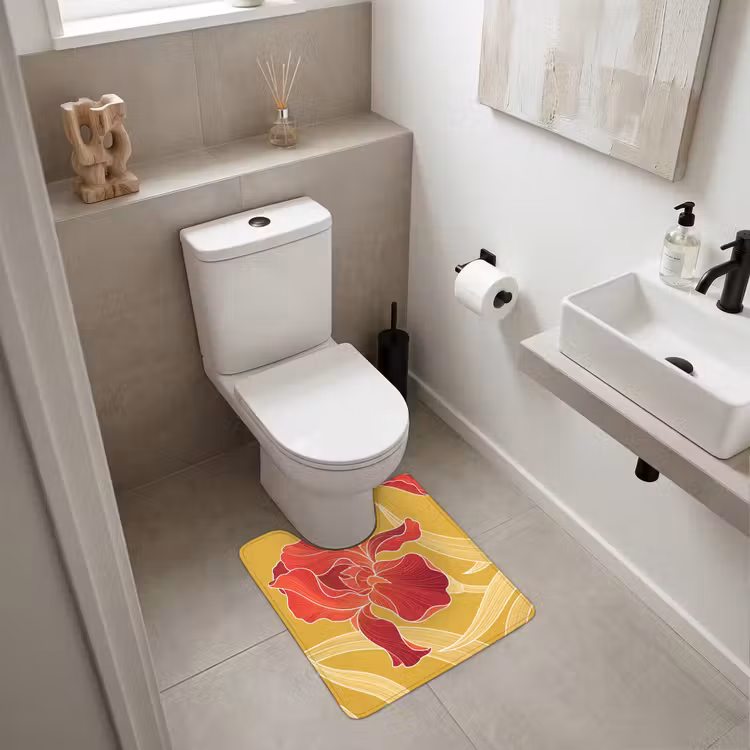 WC Vorleger - Blumen – Illustration – Rot - Bloemen - Illustratie - Rood WCmat U-uitsnede middel
