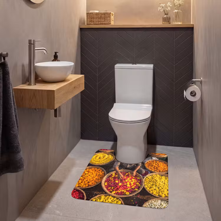 WC Vorleger - Blumen – Markt – Bunt - Bloemen - Markt - Kleurrijk WCmat U-uitsnede middel