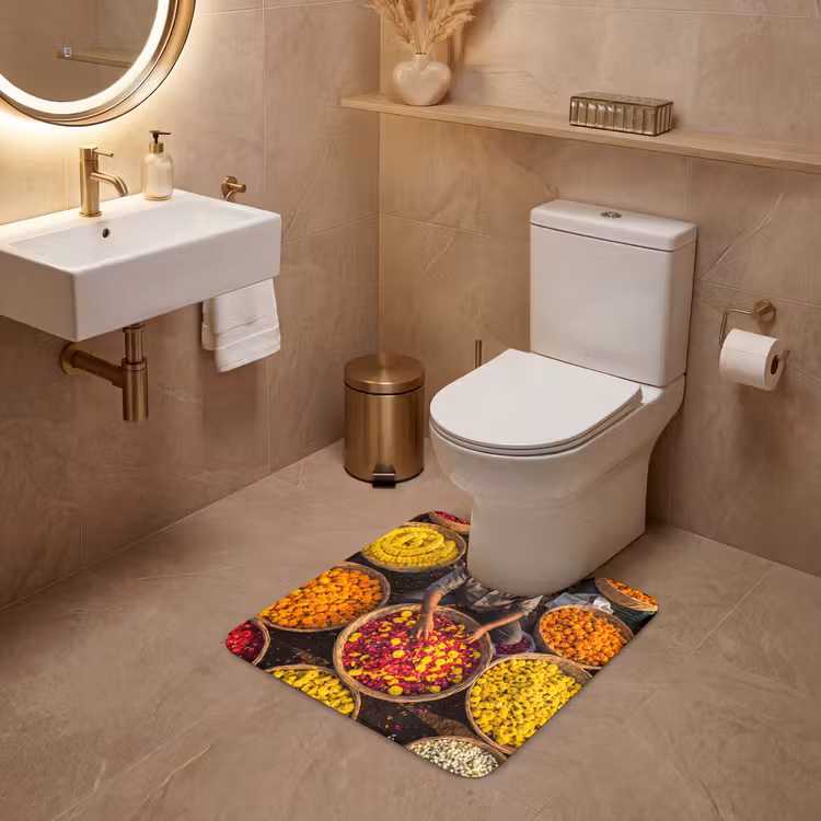 WC Vorleger - Blumen – Markt – Bunt - Bloemen - Markt - Kleurrijk WCmat U-uitsnede middel
